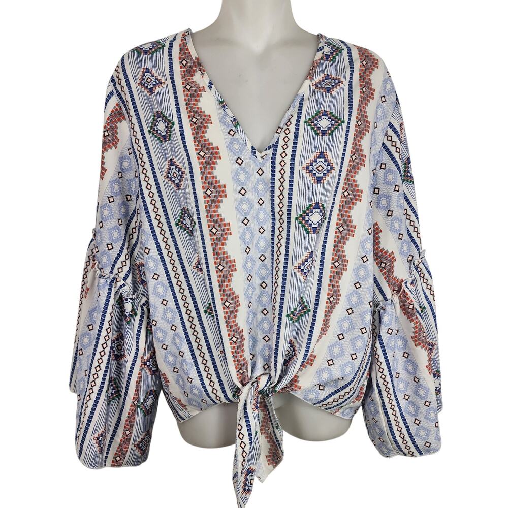 Anthropologie Lavender Fields Top Large Southwestern Boho Aztec 3/4 Bell Sleeves